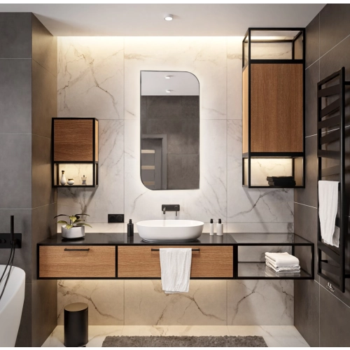 Lustro w ramie czarnej MDF SLIM z podświetleniem - ŁEZKA LED - kolor ramy do wyboru